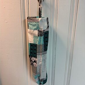 Patchwork Quilted Hanging Storage Bag in Teal, Black & White